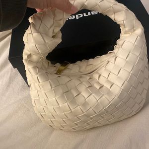 Mini knot woven off white bag